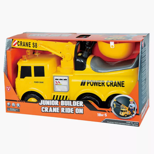 PLAY GO JUNIOR BUILDER CRANE RIDE ON BATTERY OPERATED