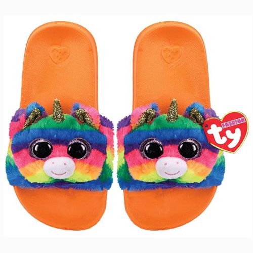 TY - FASHION GEMMA RAINBOW UNICORN SLIPPER SLIDES, LARGE