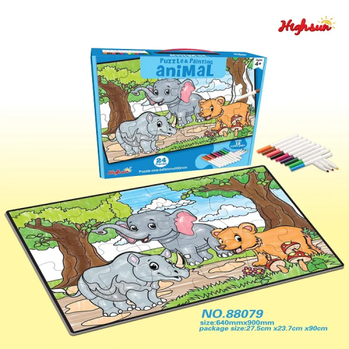 64 X 90 Cm Animal Puzzle With 12 Color Pen