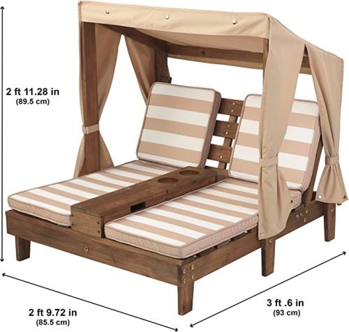 Wooden Outdoor Double Chaise Lounge with Cup Holders- KidKraft 