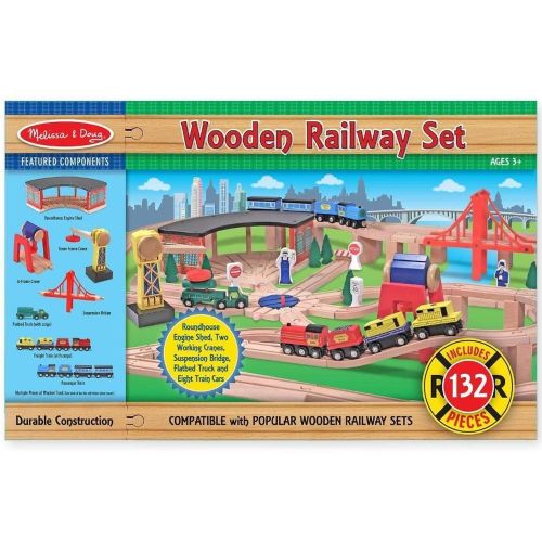 MELISSA & DOUG - WOODEN RAILWAY SET, 130 PIECES