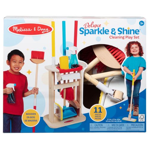 MELISSA & DOUG - WOODEN DELUXE SPARKLE AND SHINE CLEANING PLAY SET, 11 PIECES