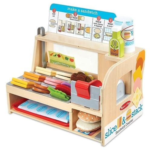 MELISSA & DOUG - WOODEN SLICE AND STACK SANDWICH COUNTER, 56 PIECES