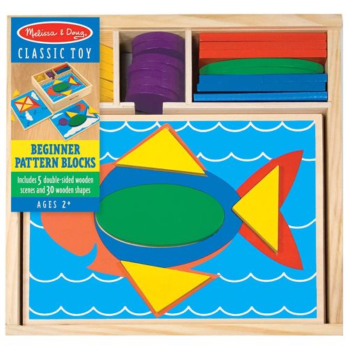 MELISSA & DOUG - WOODEN BEGINNER PATTERN BLOCKS, 30 SHAPES