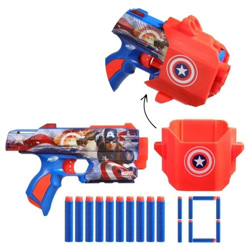 NERF - MARVEL CAPTAIN AMERICA DART BLASTER, 10 ELITE DARTS