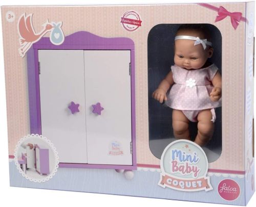 Mini Baby Coquet Wooden Wardrobe With A Doll Size 28Cm