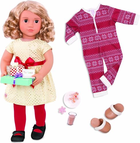 OUR GENERATION DELUXE DOLL NOELLE WITH DRESS AND RED BOW