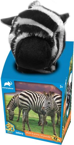 PRIME 3D ANIMAL PLANET - ZEBRA 48PC PUZZLE WITH PLUSH