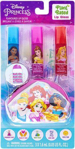 TOWNLEY GIRL DISNEY PRINCESS 3 PACK LIP GLOSS & COSMETIC BAG