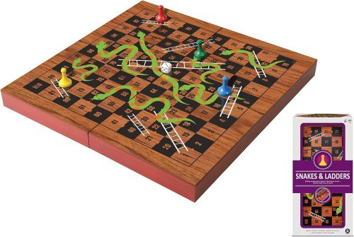 FOLDING WOOD SNAKES & LADDERS SET