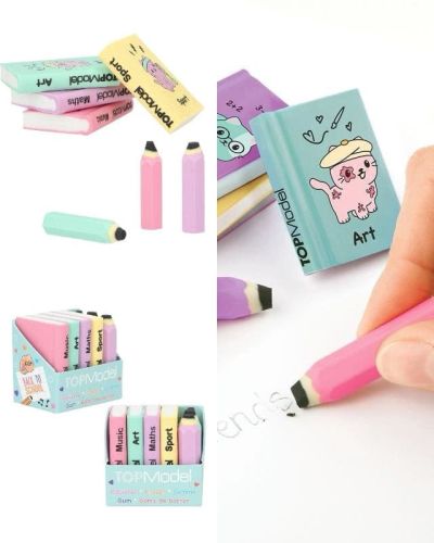 Eraser Set Mini School Books and Pencils