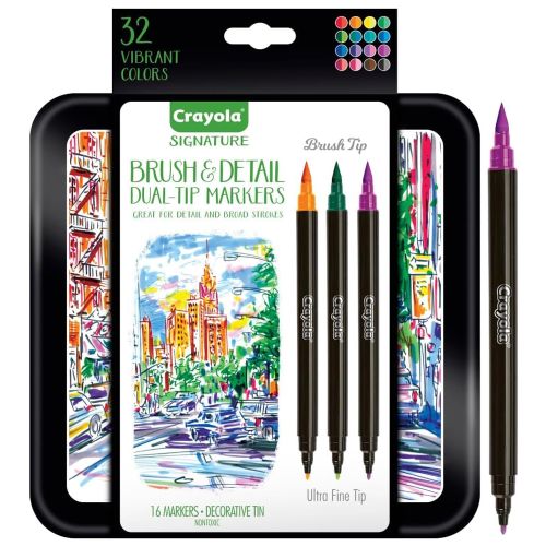 CRAYOLA - SIGNATURE BRUSH & DETAIL DUAL-ENDED MARKERS, 16 COUNT