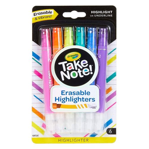 CRAYOLA - TAKE NOTE ERASABLE HIGHLIGHTERS, 6 COUNT