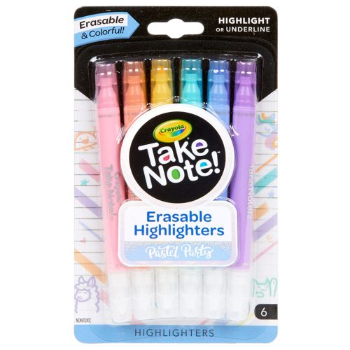 CRAYOLA - TAKE NOTE ERASABLE HIGHLIGHTERS PASTEL PARTY, 6 COUNT