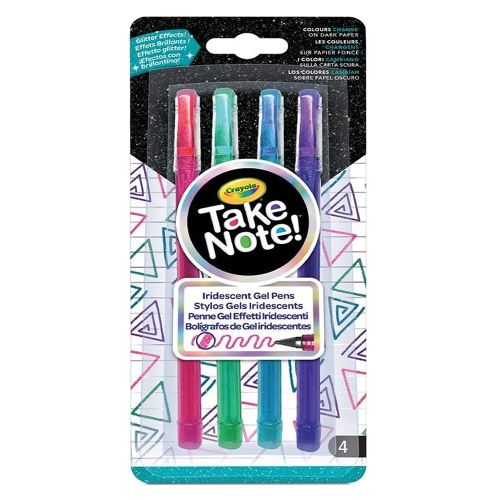 CRAYOLA - TAKE NOTE IRIDESCENT GEL PENS, 4 COUNT