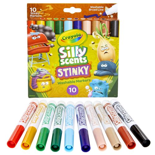 CRAYOLA - SILLY SCENTS STINKY WASHABLE BROAD LINE MARKERS, 10 COUNT