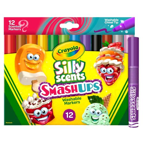 CRAYOLA - SILLY SCENTS SMASH UPS CHISEL TIP WASHABLE MARKERS, 12 COUNT