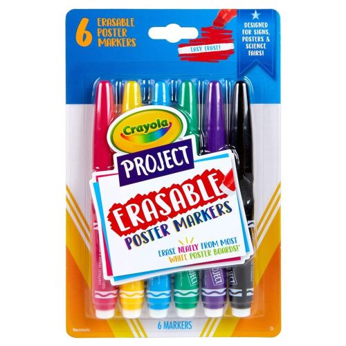 CRAYOLA - PROJECT ERASABLE POSTER MARKERS, 6 COUNT