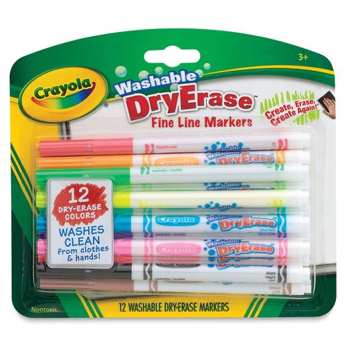 CRAYOLA - WASHABLE DRY-ERASE FINE LINE MARKERS, 12 COUNT