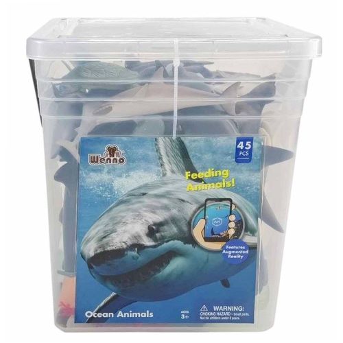 WENNO - OCEAN ANIMALS PLAYSET IN SQUARE BUCKET, 45 PIECES