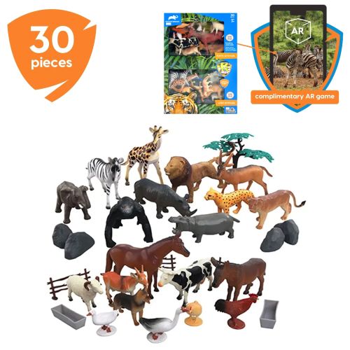 ANIMAL PLANET - FARM AND WILD ANIMALS PLAYSETS, 30 PIECES