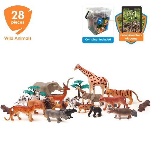 ANIMAL PLANET - WILD ANIMALS PLAYSET IN SQUARE BUCKET, 28 PIECES