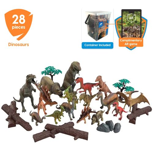 ANIMAL PLANET - DINOSAUR PLAYSET IN SQUARE BUCKET, 28 PIECES