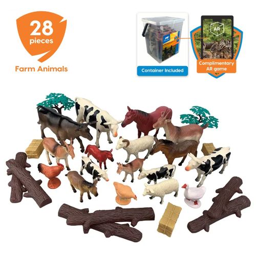 ANIMAL PLANET - FARM ANIMAL PLAYSET IN SQUARE BUCKET, 28 PIECES