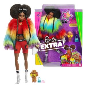 BARBIE EXTRA DOLL - RAINBOW COAT WITH PET